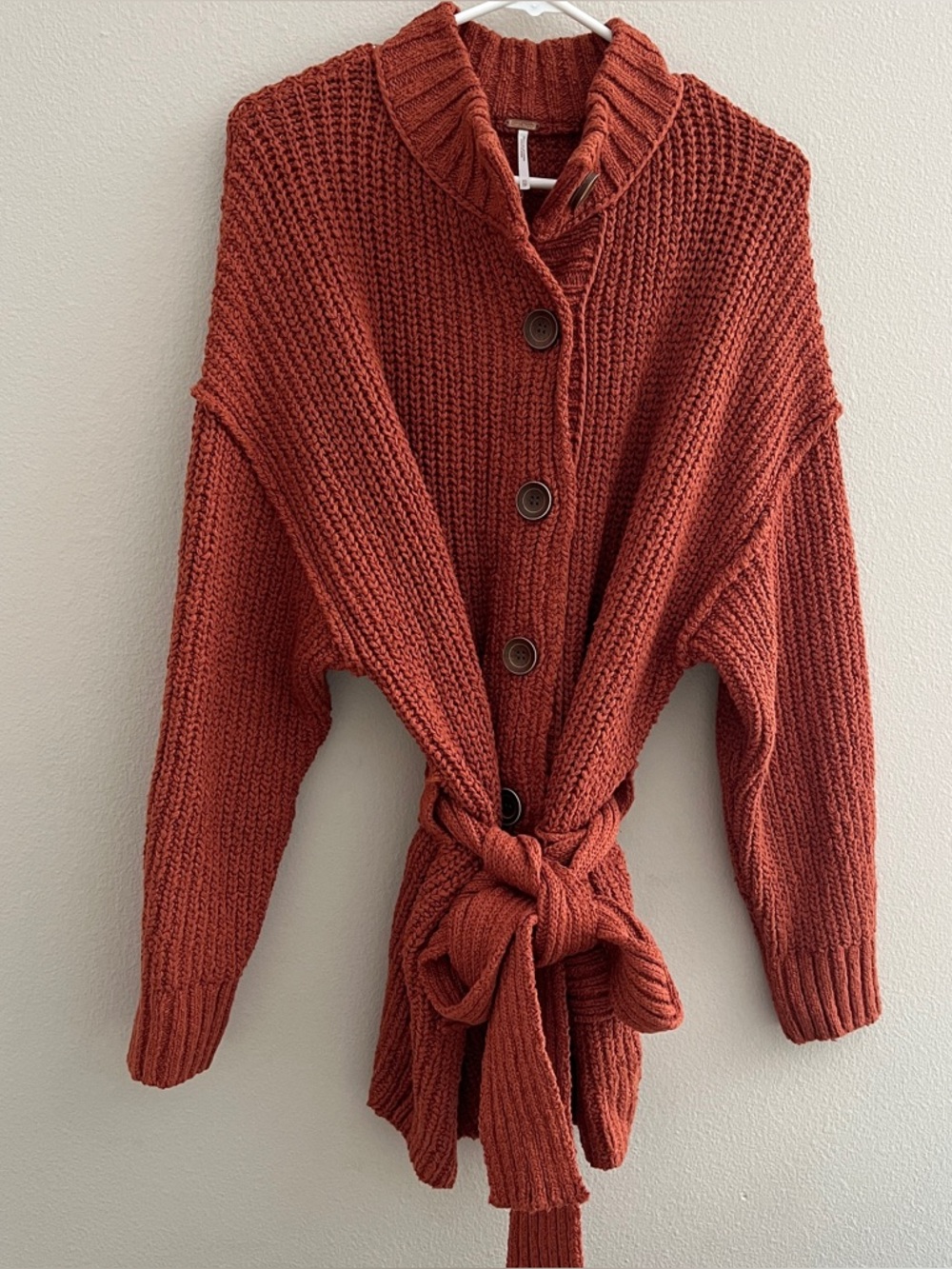 Free People Button up Sweater Cardigan Thick Chunky Orange Brown Size XS